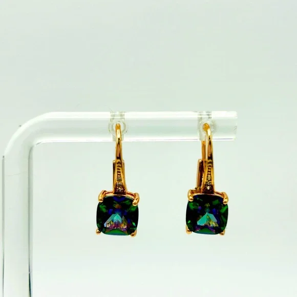 💙💚 CZ Mystic Rainbow Stone Earrings – Rose Gold Leverbacks - Picture 3 of 6